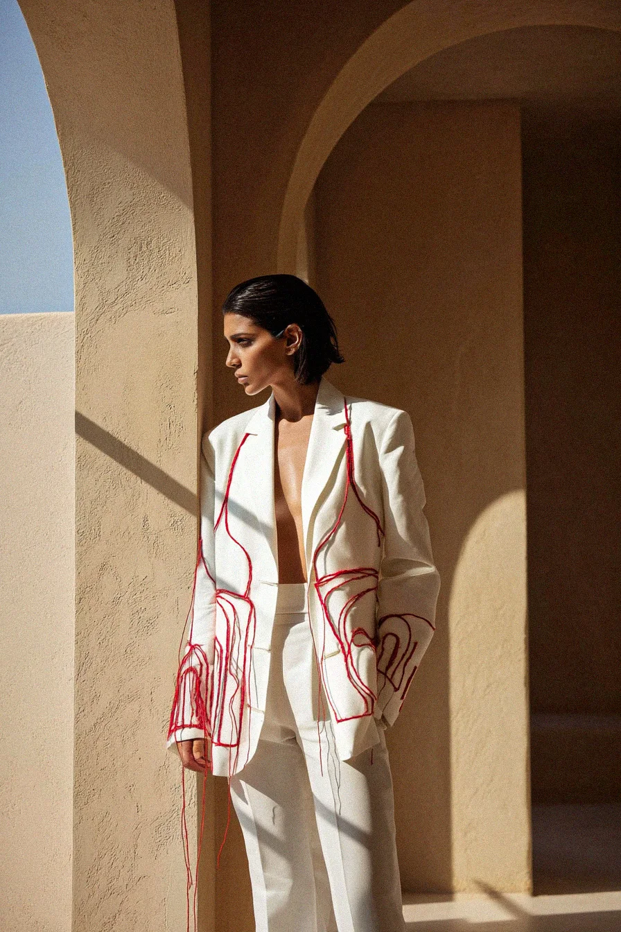 AI Atelier, a white and red blazer