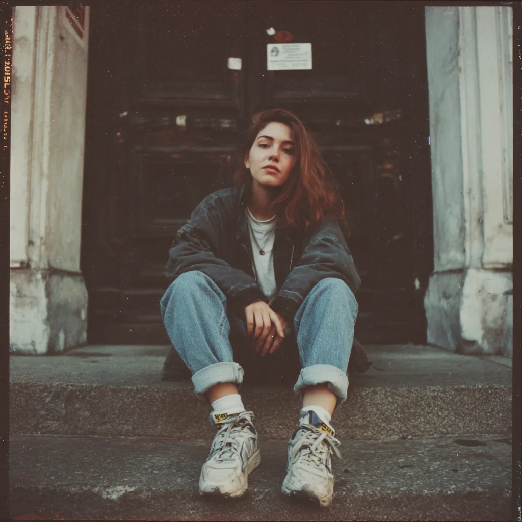 Candid People, a woman sitting on a doorstep