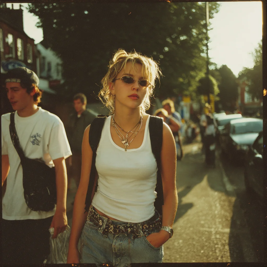 Candid People, a woman crossing a summer street