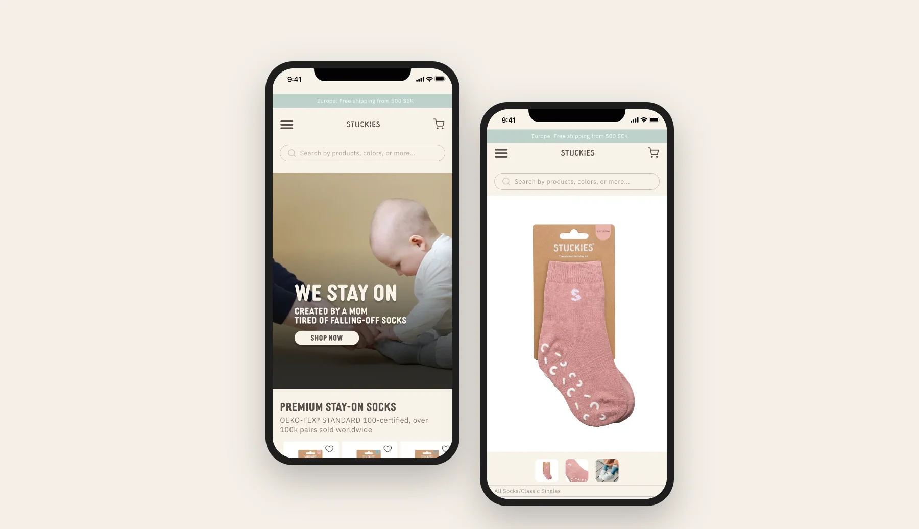 Stuckies mobile store redesign on two phones