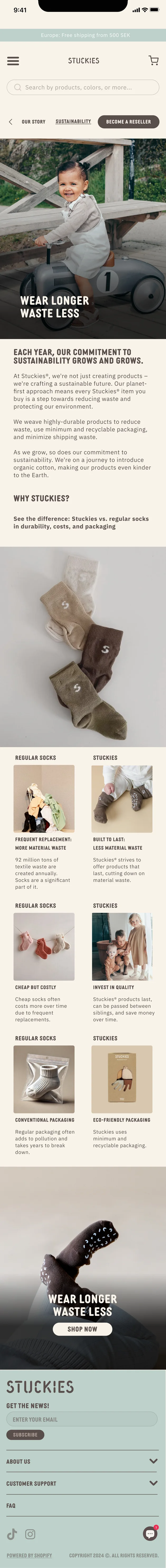 Redesigned Stuckies sustainability page